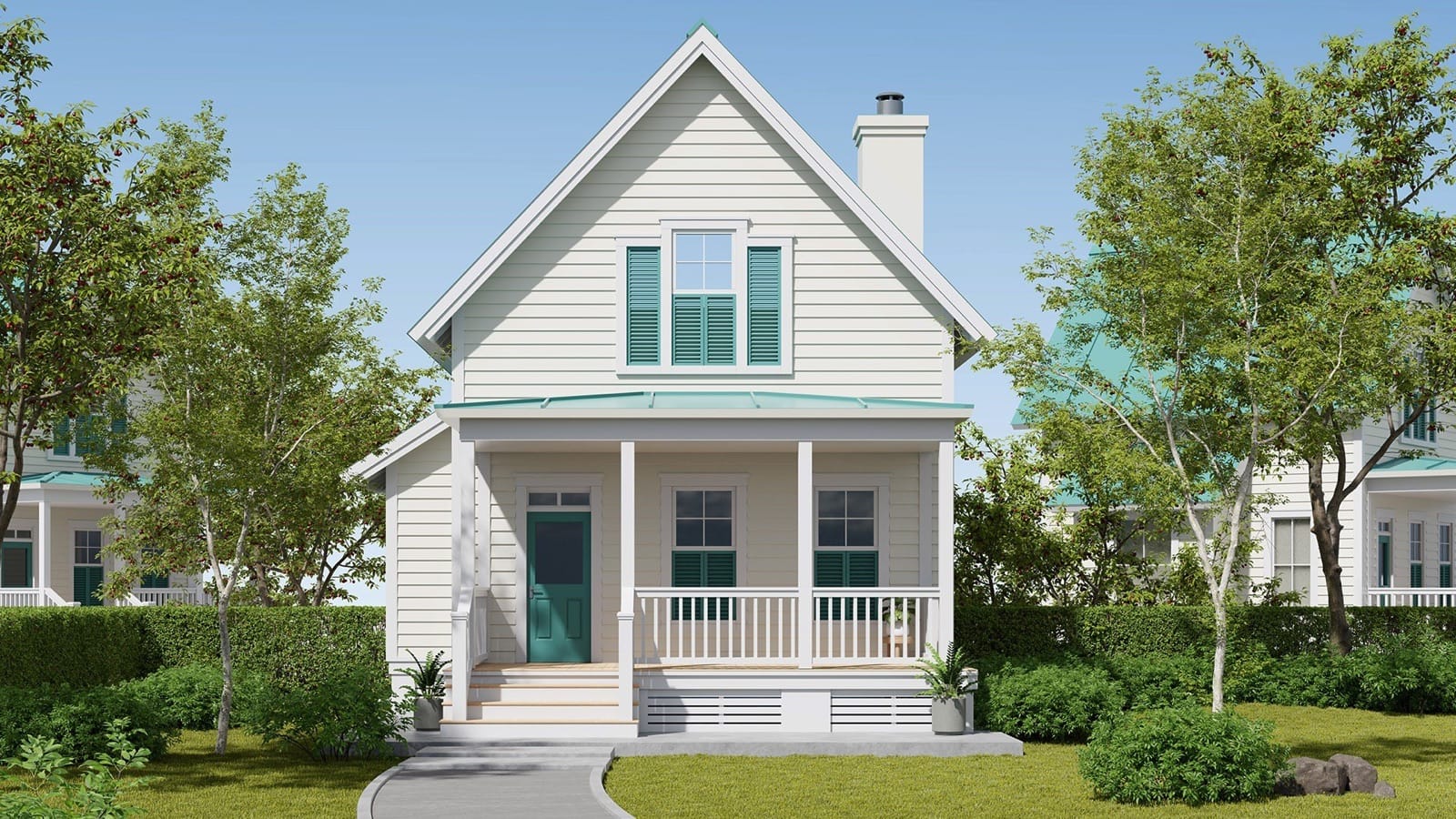 House rendering from the current FNPH home page. From fnph.org. Draft placeholder for buildings and communities. Photography rights and direction are in review — not approved.